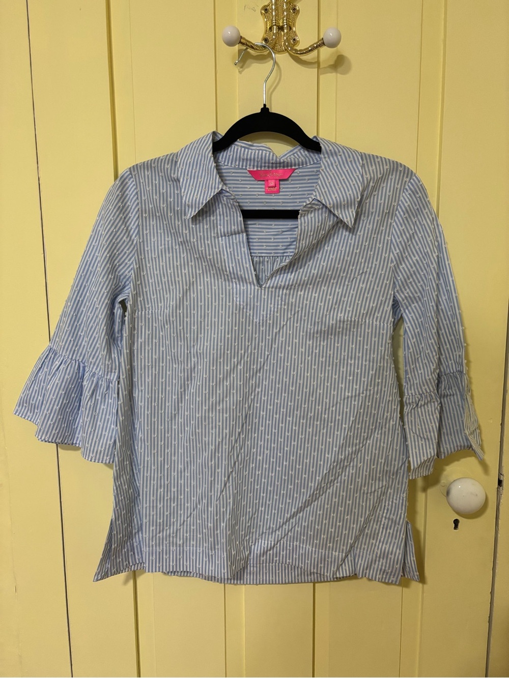 Lilly Pulitzer Light Blue & White Striped Bell-Sleeve Popover